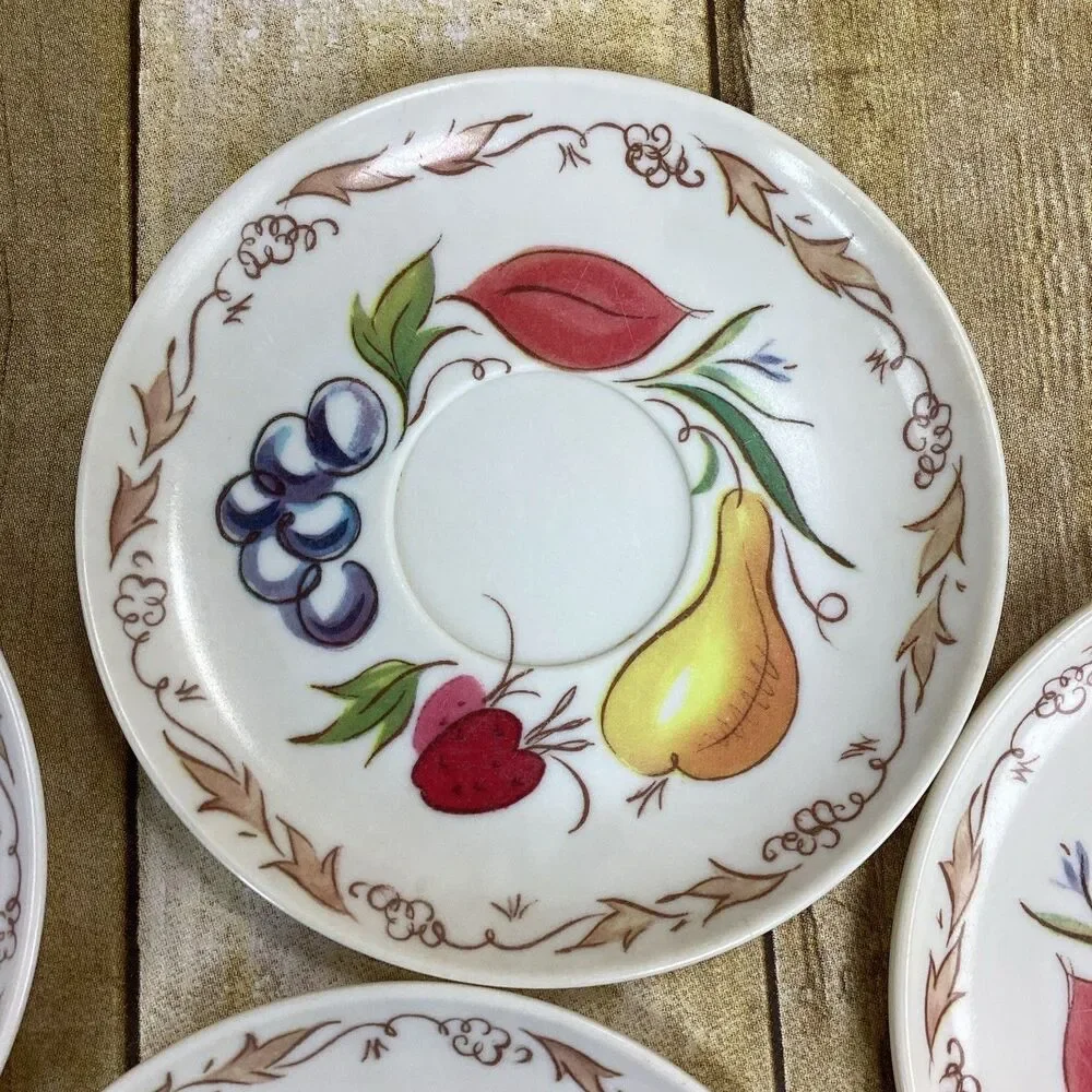 Vintage Fruit Harvest Melamine Plate Saucer Lot Of 7 1960s 5.75